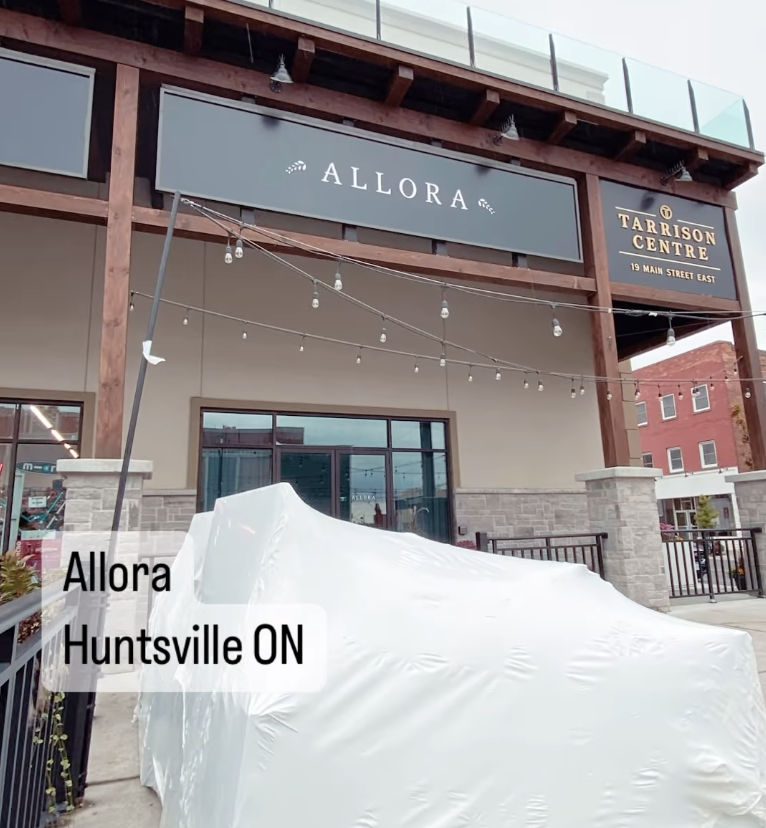 On-site shrink wrapping of patio furniture at Allora in Huntsville